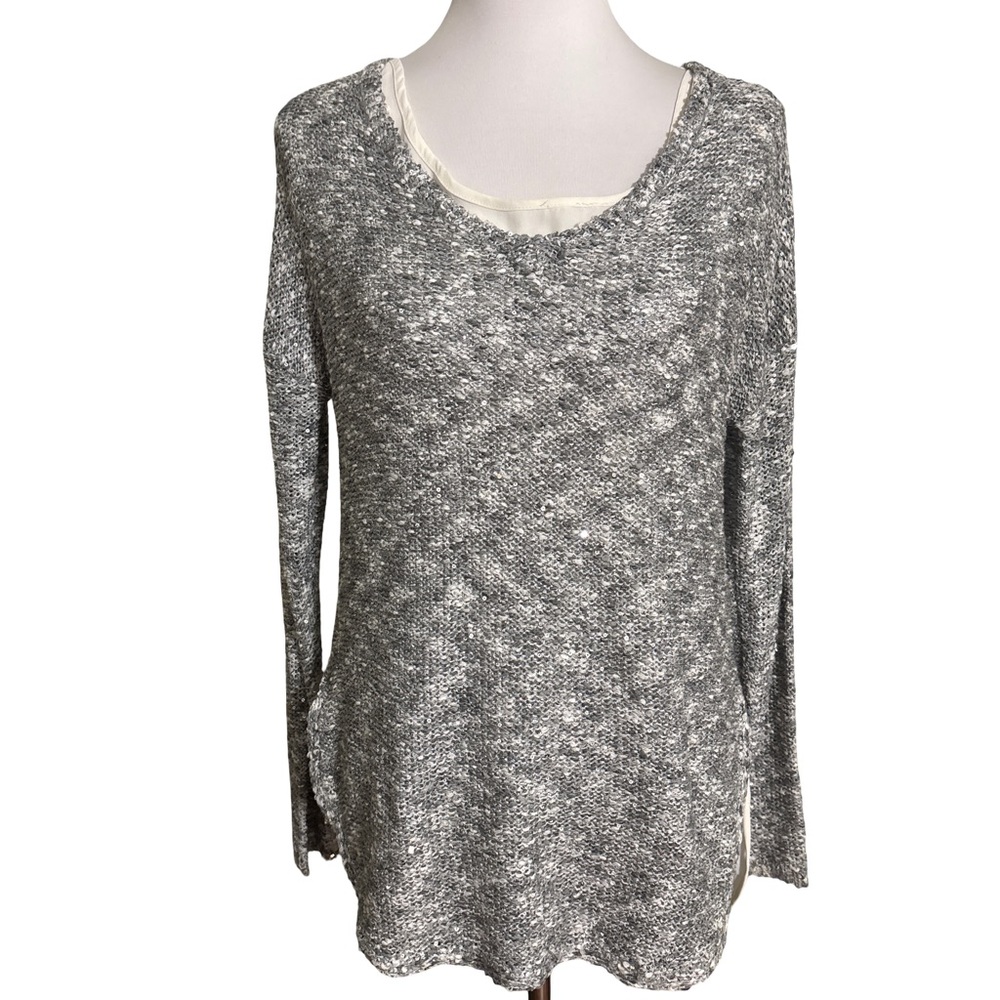 Apt. 9 Gray Crew Neck Sweater Silver Sequin Cami